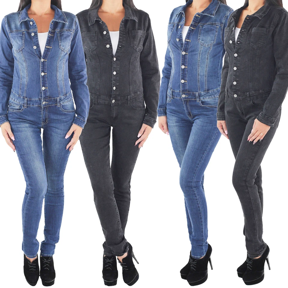 SOTALA Damen Overall Jumpsuit Röhren Skinny Stretch Hüft Jeans Hose Denim Blau - Bild 1 von 1