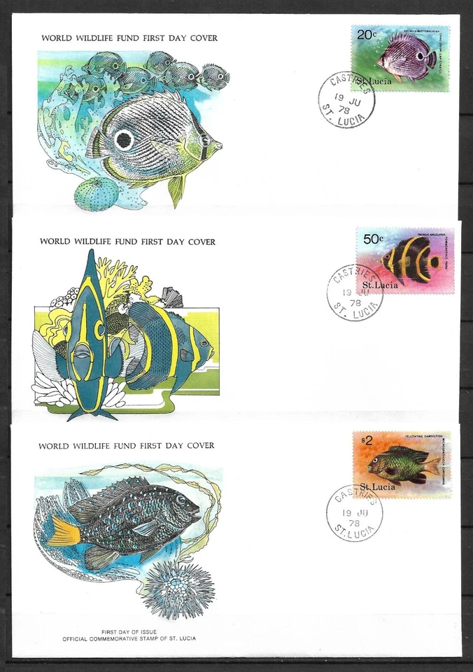 St. Lucia - Fish - 1978 Illustrated FDC Covers - 3 stk. - VF Used !!!!!  (A5104) - Image 1 of 1
