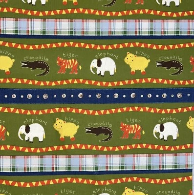 By 1/2 Yard OOP Animal Nursery Stripe Hippo Elephant Tiger Green General Fabrics - Image 1 of 4