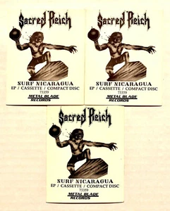 SACRED REICH RARO VINTAGE 88 PROMOCIÓN SURF NICARAGUA JUEGO DE 3 PEGATINAS DISCOS HOJA METAL - Imagen 1 de 2