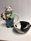 Vintage Cow Creamer and Cow Print Bowl Japan Cow-ware Knobler