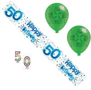 Age 50 Male Birthday Party Pack - 50th Banner, Balloons, Number Candles - Picture 1 of 1