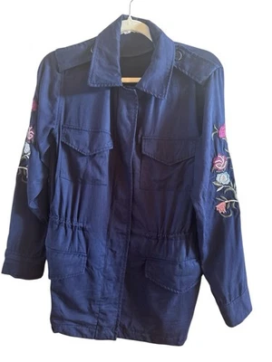Chaqueta Militar BB Dakota Azul Marino Mujer’s Talla Pequeña Floral Bordado Mangas Foto 1 de 4