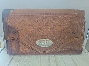Clutch aus verziertem Leder mit Druckknopfverschluss Vintage - Bild 1 von 9