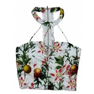 Ulumari 花卉吊带上衣女式无袖夏季派对白色多色 S 码 — 第 1/4 张图片