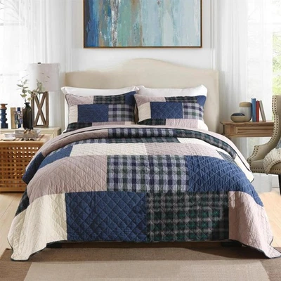 ABREEZE Bedspreads Quilt Men Black Comforter Bedspread Set Checkered Plaid - Image 1 of 4