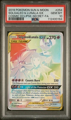 2019 POKEMON SUN & MOON COSMIC ECLIPSE #254 FULL ART/SOLGALEO & LUNALA GX PSA 10 - Image 1 of 2