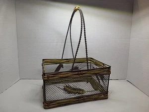 Beaded, Wire Wheat Metal Basket With Handle 8"×6"×4" W/Handle 11" - Picture 1 of 7