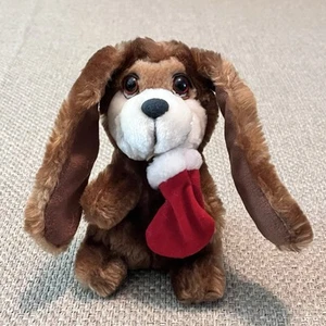 Peluche de peluche con medias rojas orejas largas marrones con perro cachorro aplauso años 80 de colección - Imagen 1 de 9