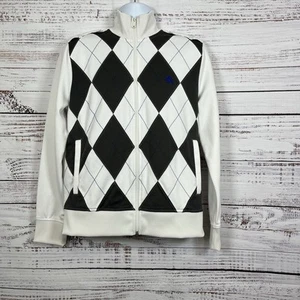 Express Jacket Mens Size Medium White Gray Argyle Full Zip Long Sleeve Preppy - Picture 1 of 17