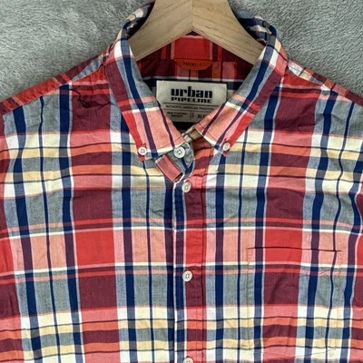 Camisa Urban Pipeline Para Hombre XL Roja Amarilla Cuadros Maxflex Manga Corta Con Botones Foto 1 de 4