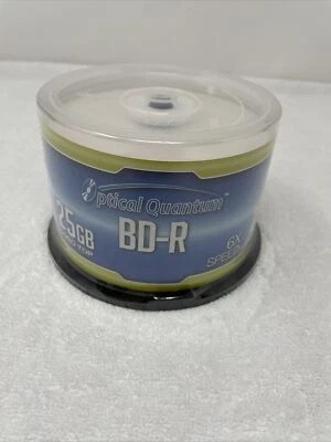 50 Optical Quantum 6x 25GB Blue Blu-ray BD-R Logo Top Disc cake box OQBDR06LT-50 - Image 1 of 4