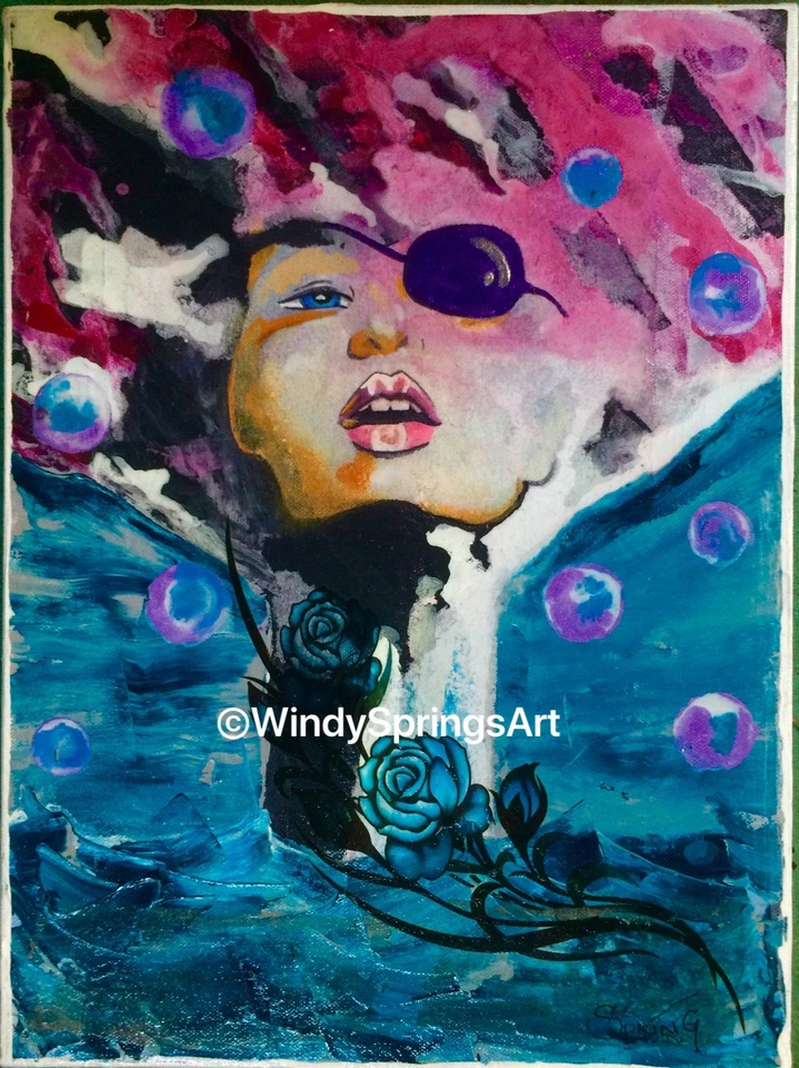 PINTURA ORIGINAL 12x16 Acrílico sobre Lienzo MAR PIRATA Por Primavera Sirena Moda Foto 1 de 3