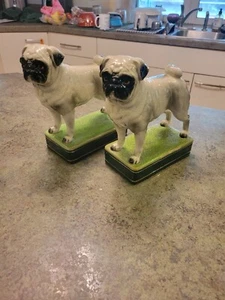 RARE Vintage MCM Mid Century Adorable Takahashi Ceramic Pug Dog Bookend Set - Picture 1 of 13
