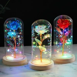 Eternal Rose Enchanted In Glass Dome Bell Jar LED Light Wedding Birthday Gift - Picture 1 of 12