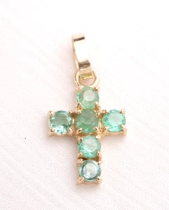 Colombian Emerald Cross Pendant 0.55 Cts 18K Yellow Gold Fine Jewelry Muzo Mines - Picture 1 of 14