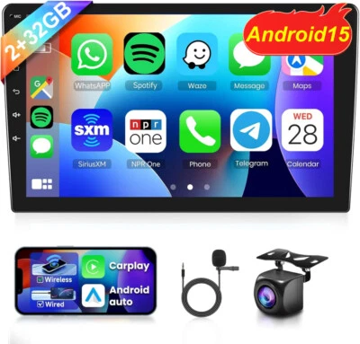 10" Android 15 Double 2Din Car Stereo CarPlay Auto Radio GPS Navi WiFi + Camera - Image 1 of 4