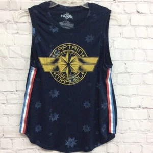 Captain Marvel Womens Tank Top Blue Yellow All Over Print Fifth Sun Scoop Neck M - Picture 1 of 8