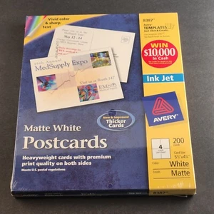 Einzelne Avery 8387 matt weiße Postkartenpapier Blätter 5,5" x 4,25" 200 Karten Neu aus altem Lagerbestand - Bild 1 von 6