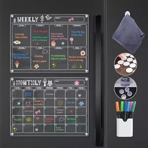 Pack de 2 Marcadores Magnéticos Calendario Nevera Tablero Borrado en Seco 16"x12", 6 Marcadores con 3 Colores - Imagen 1 de 7