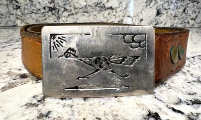 Cinturón de cuero con hebilla plateada vintage ROAD RUNNER "HONDA" EE. UU. Chambers Belt Co. Foto 1 de 4