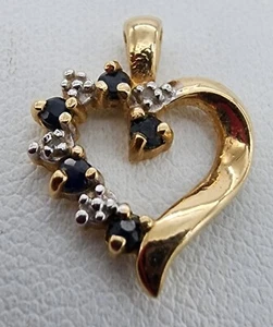 10k & 14k 417 585 Two Tone Gold Sapphire & Diamond Heart Pendant ZRV Au 23155 - Picture 1 of 9