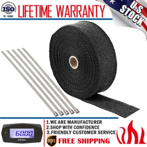 2" 16FT ROLL Motorcycle Black Fiberglass Exhaust Header Pipe Heat Wrap Tape Ties - Picture 1 of 14