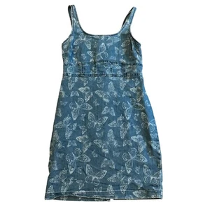 No Boundaries Denim Dress Butterfly Print Sleeveless Casual Kids Size S - Picture 1 of 4