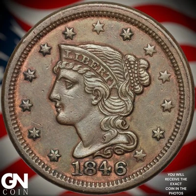 1846 SMALL DATE Braided Hair Large Cent A9618 - Image 1 of 2