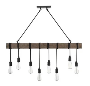 Rustic Faux Wood Beam Wrapped Hanging Multi Ceiling Pendant Light with 8 E26 - Picture 1 of 2
