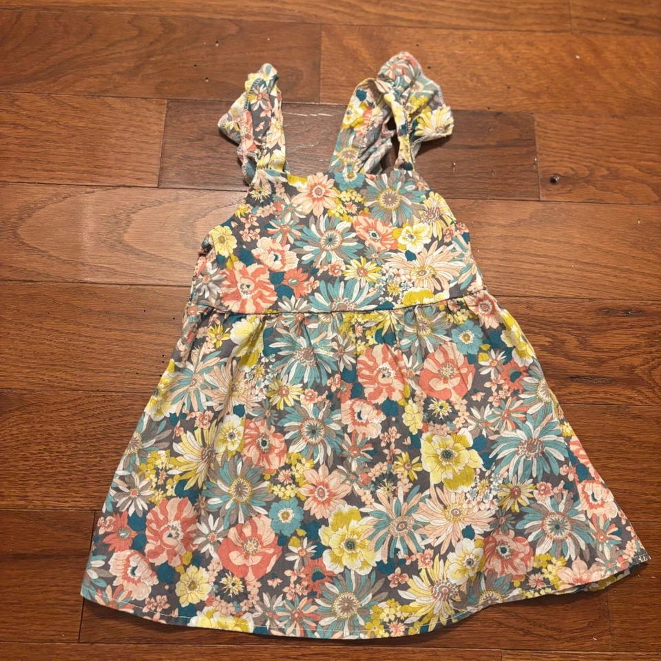 Vestido floral para niñas manga acampanada cuello con volantes mezcla de algodón niño pequeño Foto 1 de 3