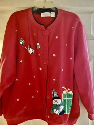 Cárdigan Suéter Navidad Shenanigans Extra De Colección Talla 3X Muñeco de Nieve Aplicado Estrellas Foto 1 de 2
