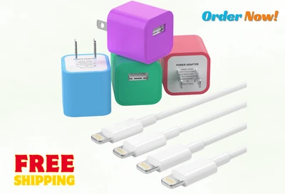 Phone Charger Cable 4Pack USB Data Charging Cords with Wall Adapter Multicolor - Image 1 of 4