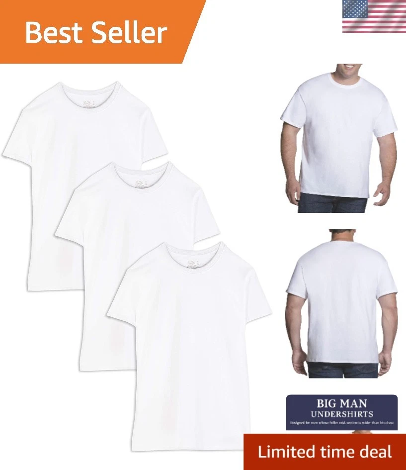 Men's Big and Tall Tag-Free Undershirts - Big Man Crew Neck 3 Pack White - Image 1 of 4