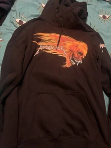 H&M Metallica Heavy Metal Rock Band Flame Sun Death Skull Grunge Hoodie Mens XS - Picture 1 of 4