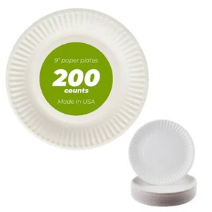 S 9 Inch Paper Plate Uncoated Plates White 200ct - Picture 1 of 7