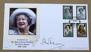 QUEEN MOTHER 2002 BUCKINGHAM FDC PAYNES WALK H/S SIGNED THE EARL OF STRATHMORE - Picture 1 of 3
