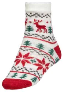 NORTHEAST OUTFITTERS COZY CABIN Deer Fairisle Red Green Socks Youth Kids 10K - 4 - Picture 1 of 1