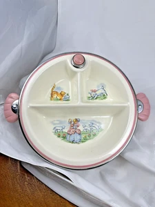 Vintage Baby Dish Little Bo Peep Child Food Warmer Chrome Plated Bartsch Mfg - Picture 1 of 9