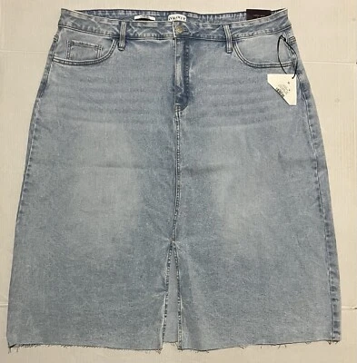 Falda midi de mezclilla para mujer Ava & Viv lavado claro 20 azul calce relajado cómoda elástica Foto 1 de 4