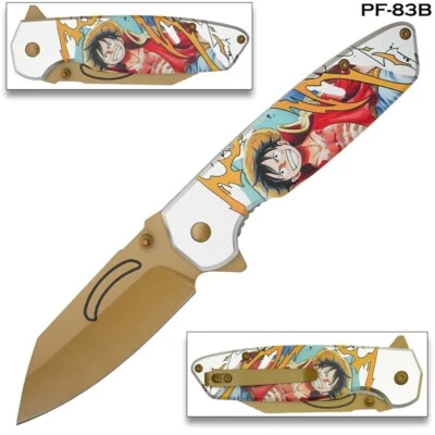 Luffy White and Gold Luffy Print Handle Spring Assist Pocket Knife - Image 1 of 4