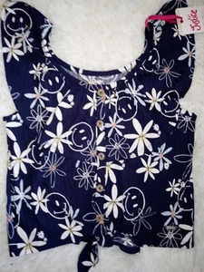 NWT JUSTICE GIRLS Floral Knotted Smiley Ruffle Tank Top Size 10 (5) - Picture 1 of 3