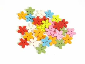 30 Holzknöpfe Blume mix Knöpfe aus Holz  Scrapbooking bunt nähen mehrfarbig - Bild 1 von 1