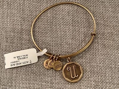 NOVA Pulseira Berloque Alex and Ani Letra Inicial U Monograma - Tom Dourado $28 - Imagem 1 de 3