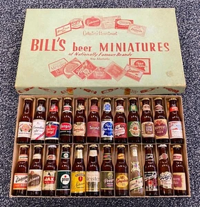 BILL'S BEER MINIATURES JUEGO COMPLETO DE SEDE (24) PABST FALSTAFF BUD JAX BLATZ HAMBURGUESA - Imagen 1 de 8