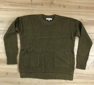 Madewell Ribbed Sweater Womens Sz XS Asparagus Green Two Front Pockets - Picture 1 of 9