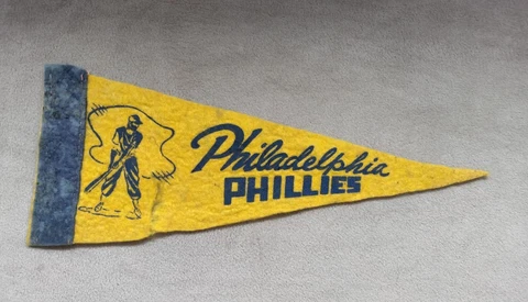 Philadelphia Phillies mini Felt Pennant Old Vintage Blue Yellow Damaged Cover
