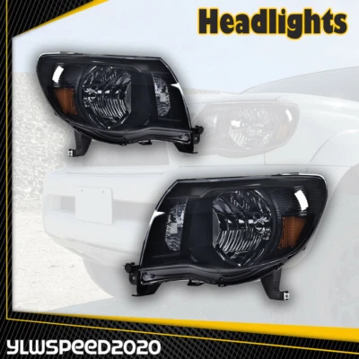 Headlights Lamps Replacement LH&RH Black Fit For 2005-11 Toyota Tacoma Pickup - Image 1 of 4