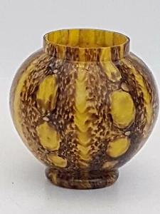Tortoise Shell Style Glass Vase Yellow & Brown Vintage (A16) - Picture 1 of 12