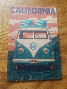Wood Postcard Volkswagen Bus VW Van CALIFORNIA USA Lantern Press Surfboards - Picture 1 of 3